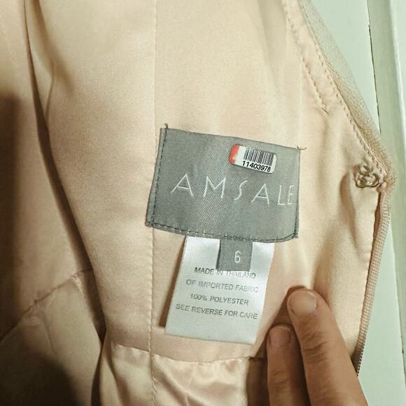 AMSALE Blush Pink Sweetheart Neckline Hourglass Chiffon Strap Maxi Dress Size 6 - Picture 7 of 15